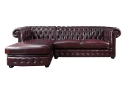 Sofá rinconera izquierda chesterfield 100% piel cherry BRENTON