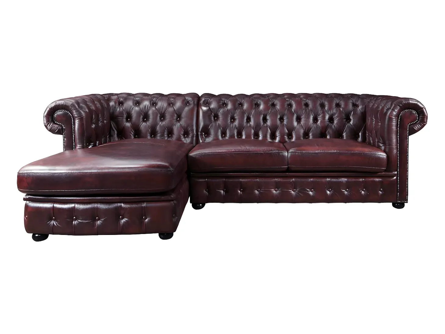 Sofá rinconera izquierda chesterfield 100% piel cherry BRENTON