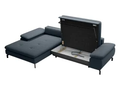 Sofá rinconera izquierda de tela azul texturizada ARCHIBALD