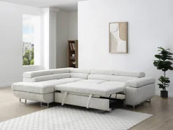Sofá rinconera izquierda de terciopelo beige NURAZIO