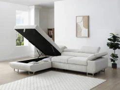 Sofá rinconera izquierda de terciopelo beige NURAZIO