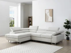 Sofá rinconera izquierda de terciopelo beige NURAZIO