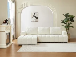 Sofá rinconera izquierda en tela texturizada beige BENOLA