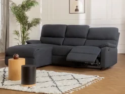 Sofá rinconera izquierda relax eléctrico de tela gris antracita LUNANO