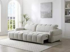 Sofá rinconera izquierda relax con asiento deslizante eléctrico en tela beige CARIALA