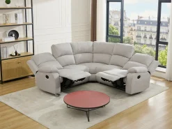 Sofá rinconera reclinable de tela jaspeado color beige RIETI
