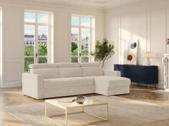 Sofá rinconera reversible convertible tipo italiano en tejido beige - Cama de 140 cm VIZIR