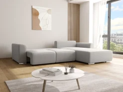 Sofá rinconera reversible de tela gris claro MELTANA