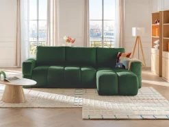 Sofá rinconera reversible convertible en tela de bucle verde ISSORO