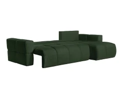 Sofá rinconera reversible convertible en tela de bucle verde ISSORO
