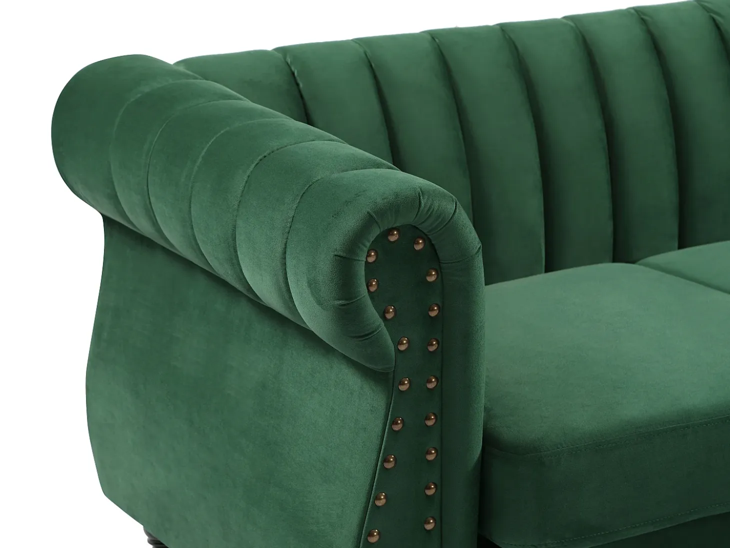 Sofá rinconera reversible de terciopelo verde pino estilo charme francés vintage TRUMBO