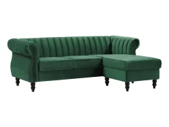 Sofá rinconera reversible de terciopelo verde pino estilo charme francés vintage TRUMBO