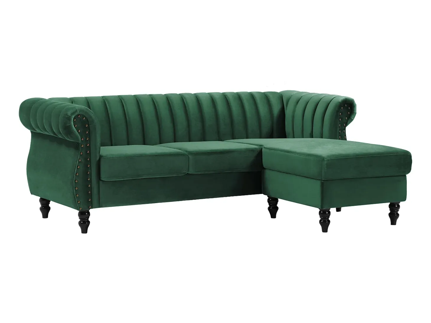 Sofá rinconera reversible de terciopelo verde pino estilo charme francés vintage TRUMBO