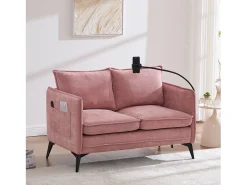Sofá rosa de 2 plazas - Sofá con bolsillos laterales de almacenamiento y soporte para teléfono - para sala de estar y dormitorio