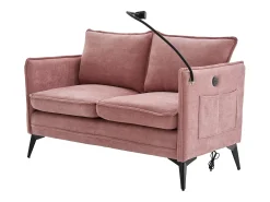Sofá rosa de 2 plazas - Sofá con bolsillos laterales de almacenamiento y soporte para teléfono - para sala de estar y dormitorio