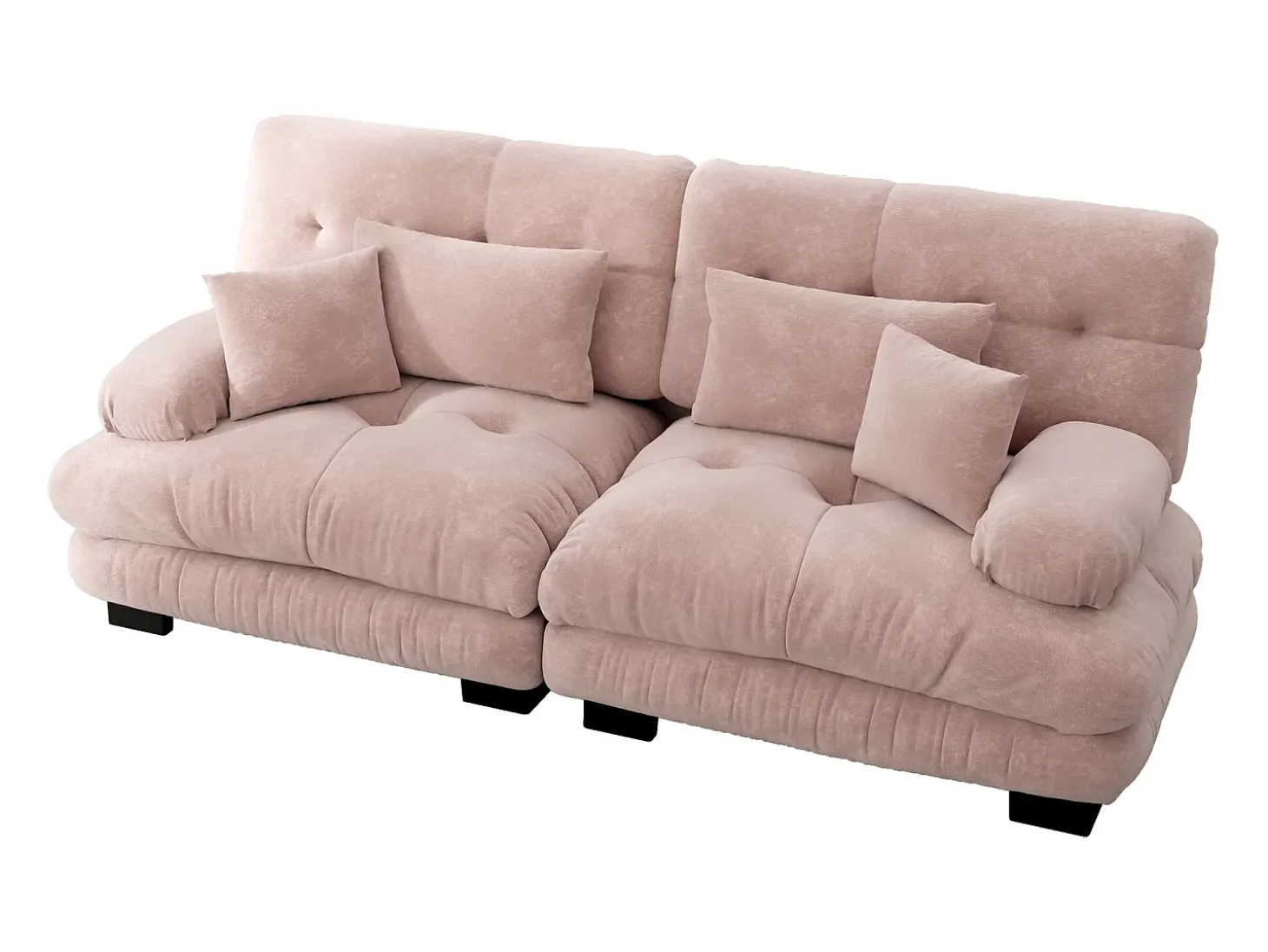 Sofá rosa de 2 plazas - Sofá recto con 2 cojines lumbares y 2 cojines decorativos - chenilla