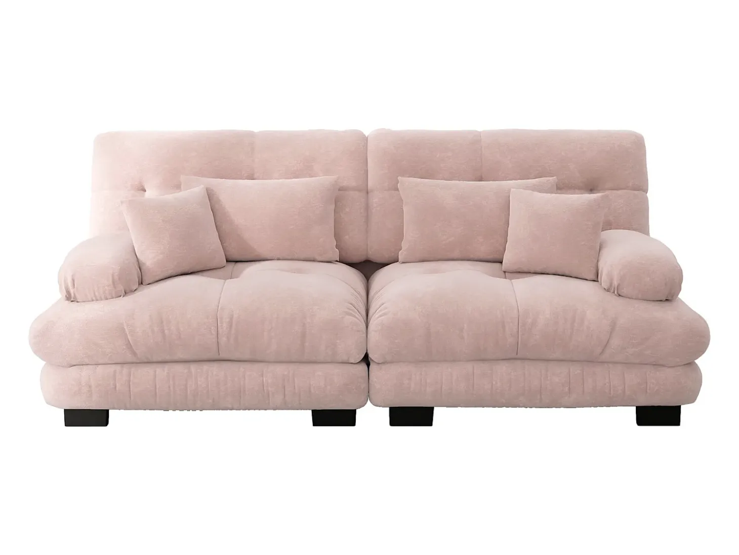 Sofá rosa de 2 plazas - Sofá recto con 2 cojines lumbares y 2 cojines decorativos - chenilla