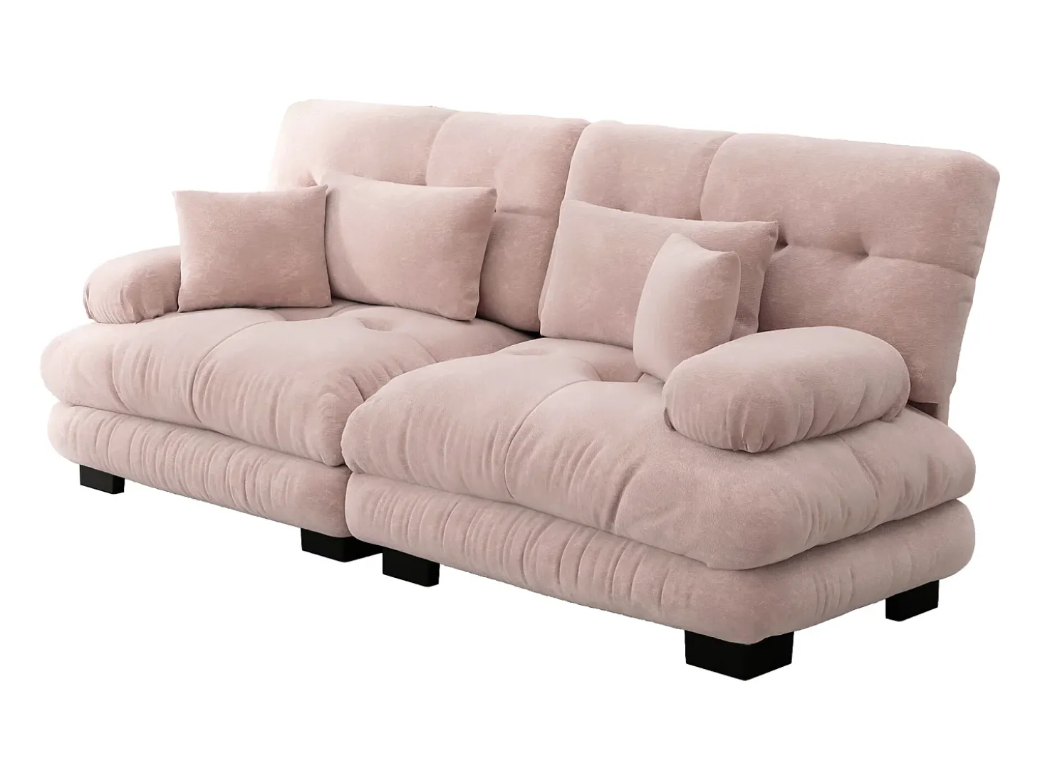 Sofá rosa de 2 plazas - Sofá recto con 2 cojines lumbares y 2 cojines decorativos - chenilla