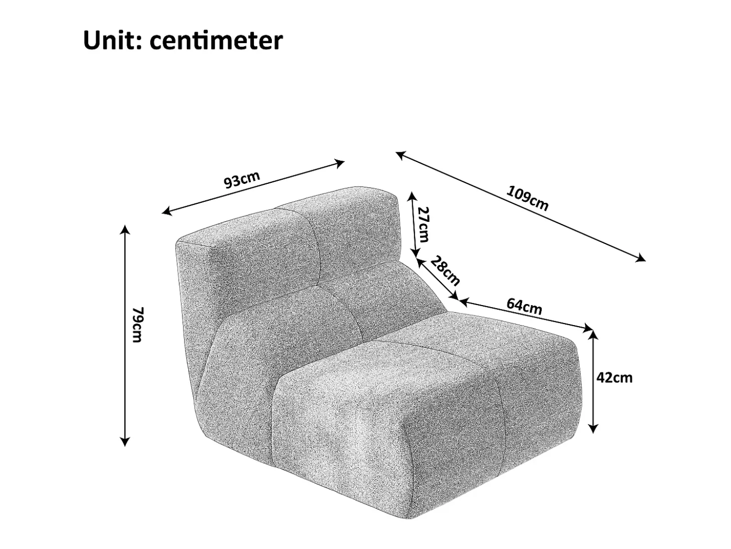 Sofá 94x110x79cm compacto envío comprimido asiento cómodo relleno espuma terciopelo blanco