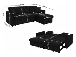 Sofa Cama Chaise Longue Kris 210cm Negro