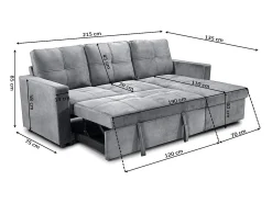 Sofa Cama Chaise Longue Pau 215cm Gris