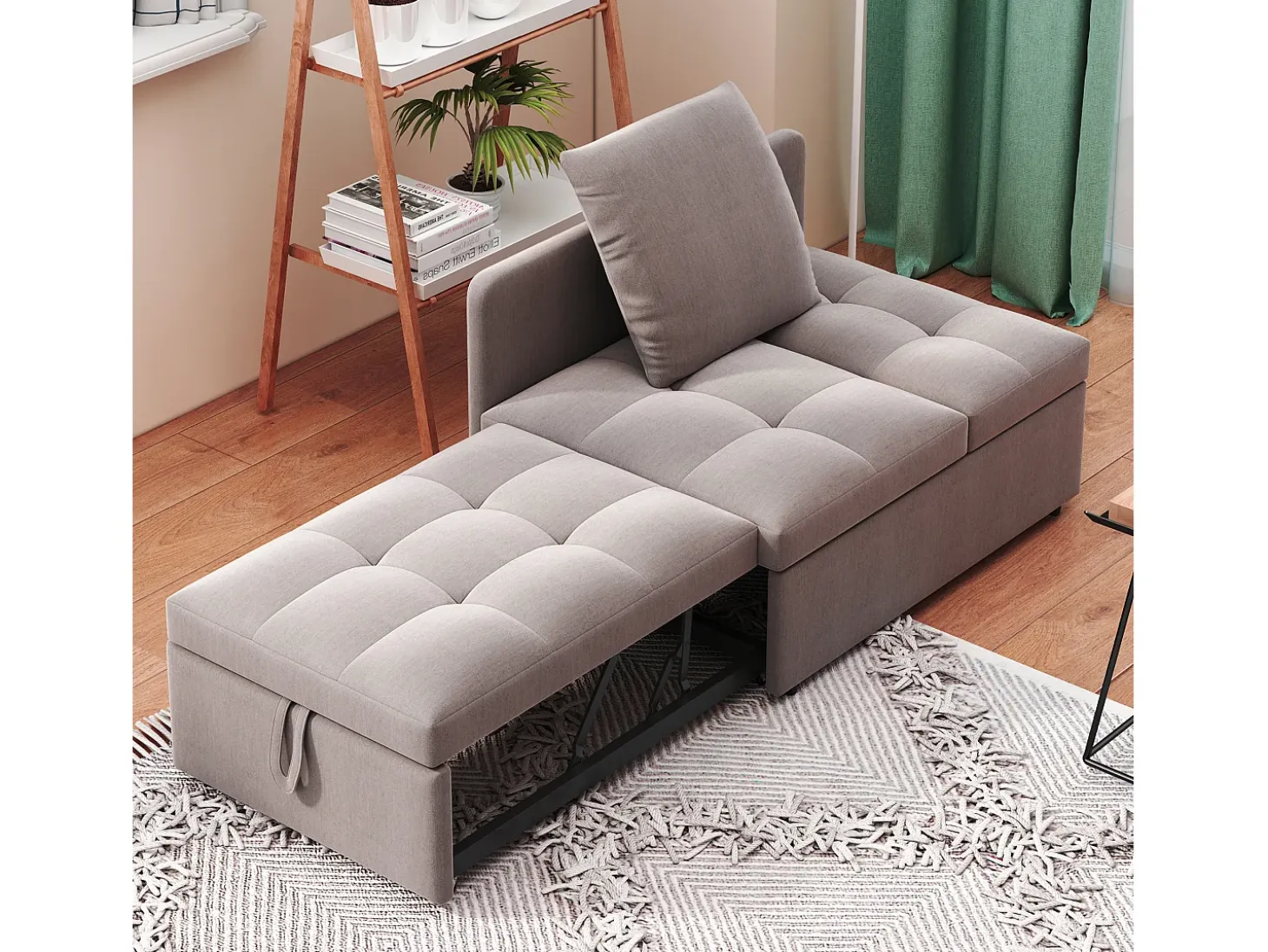 Sofá-cama acolchado 177x68x65 cm - Sofá-cama multifuncional 3 en 1 - Lino - Respaldo ajustable - Gris