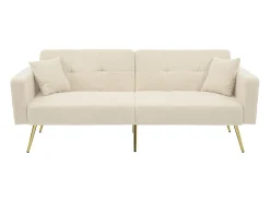 Sofá-cama con función de cama, ángulo ajustable, patas doradas, con cojines y bolsillos de almacenamiento laterales, beige