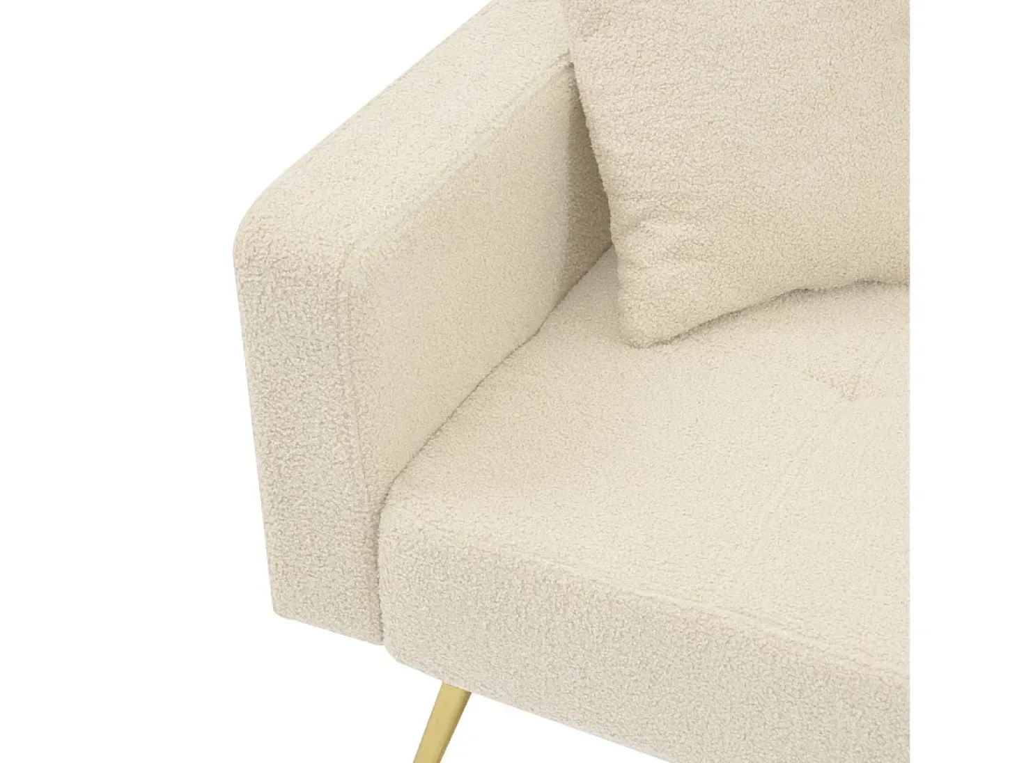 Sofá-cama con función de cama, ángulo ajustable, patas doradas, con cojines y bolsillos de almacenamiento laterales, beige