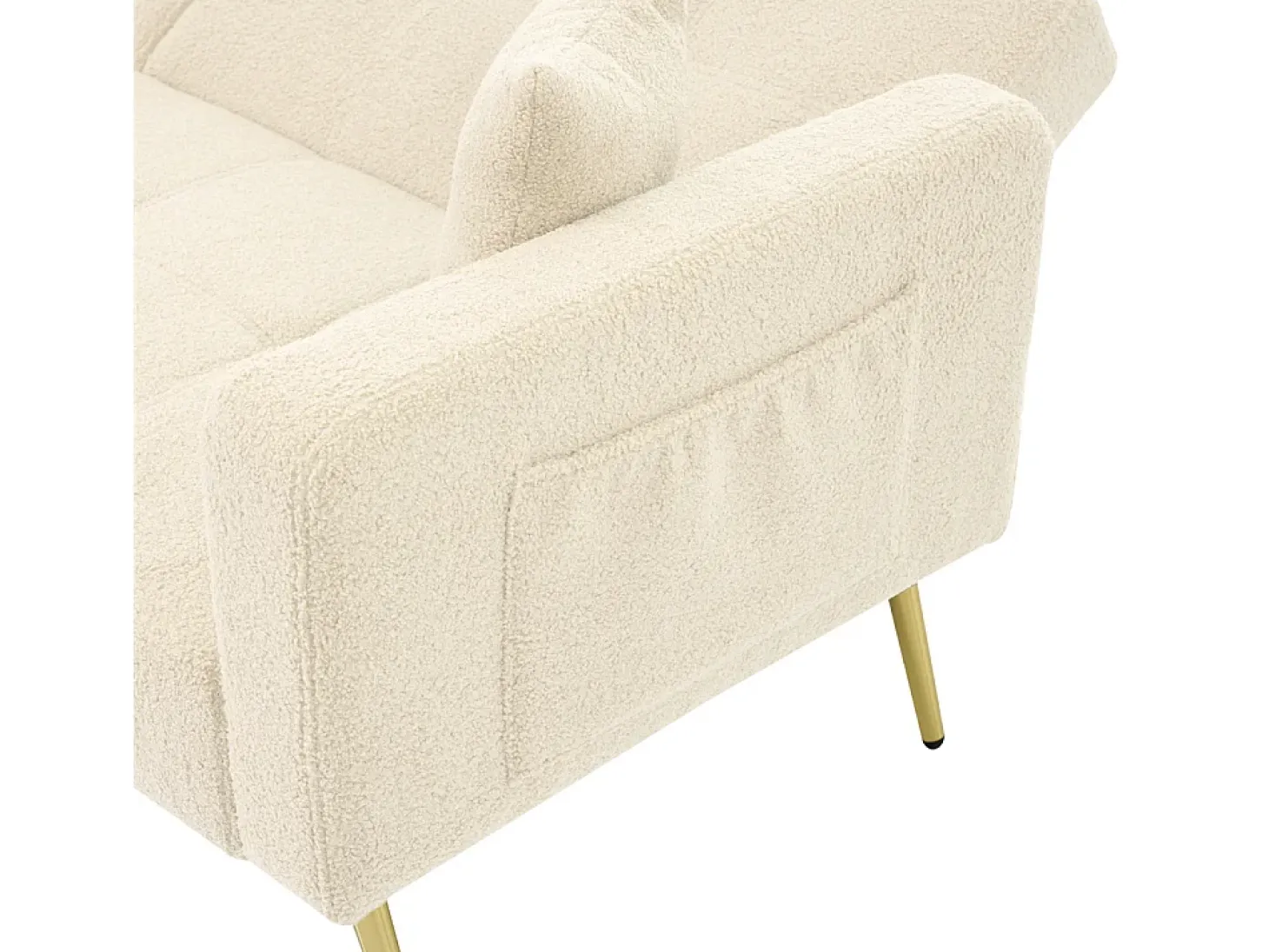 Sofá-cama con función de cama, ángulo ajustable, patas doradas, con cojines y bolsillos de almacenamiento laterales, beige