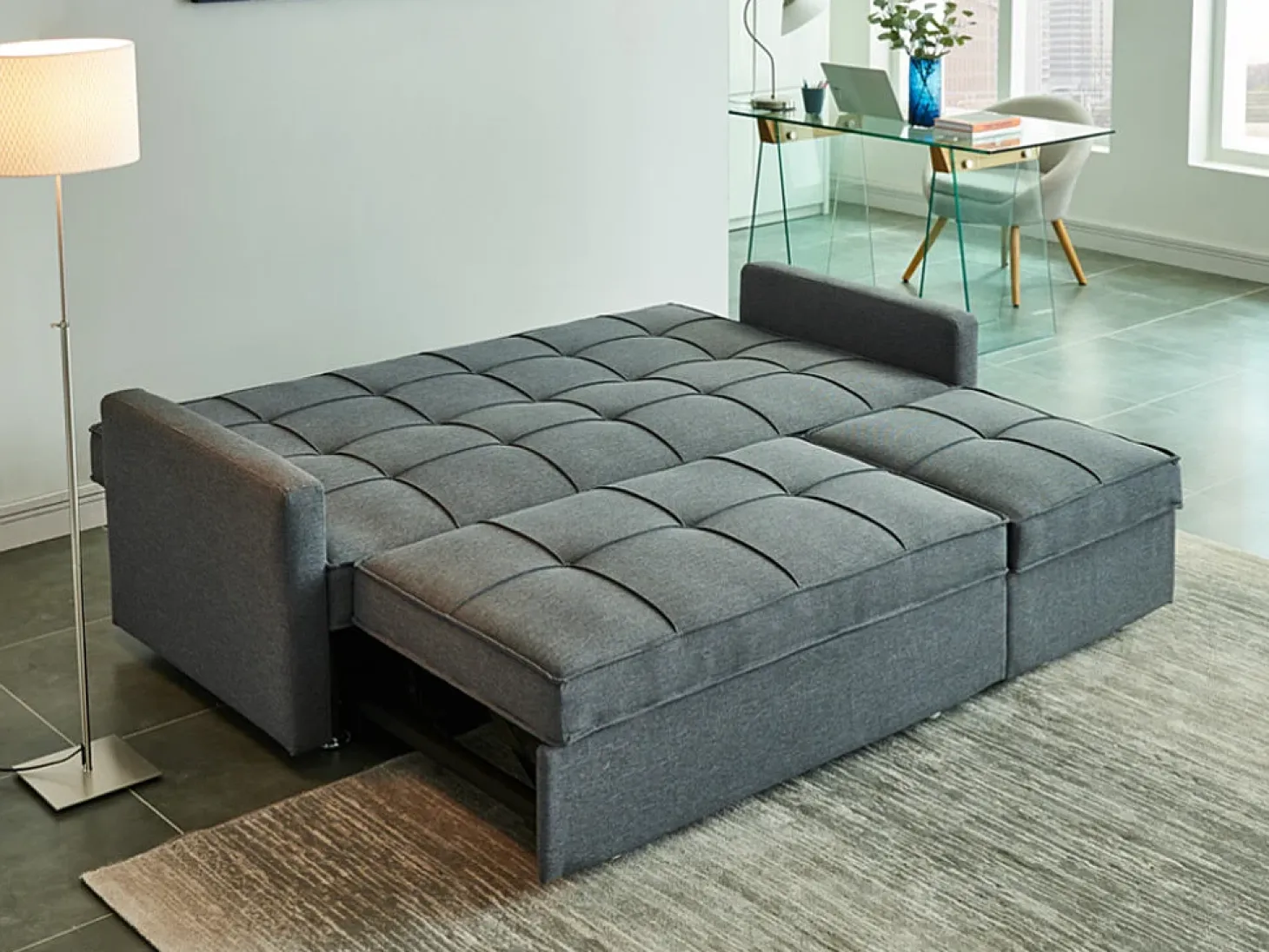 Sofá-cama de 3 plazas de tela color gris claro CANETTI