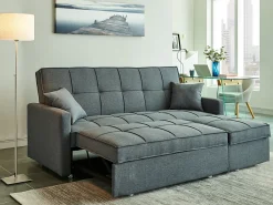 Sofá-cama de 3 plazas de tela color gris claro CANETTI