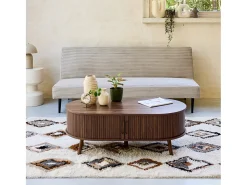 Sofá-cama en terciopelo de pana fina, 3 plazas gris beige