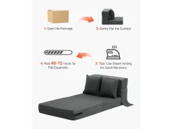 Sofá-Cama Plegable SucceBuy, 3 en 1 Plegable con 2 Almohadas, Gris Oscuro, Individual
