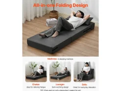 Sofá-Cama Plegable SucceBuy, 3 en 1 Plegable con 2 Almohadas, Gris Oscuro, Individual