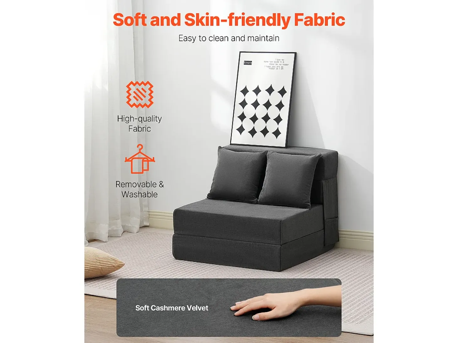 Sofá-Cama Plegable SucceBuy, 3 en 1 Plegable con 2 Almohadas, Gris Oscuro, Individual