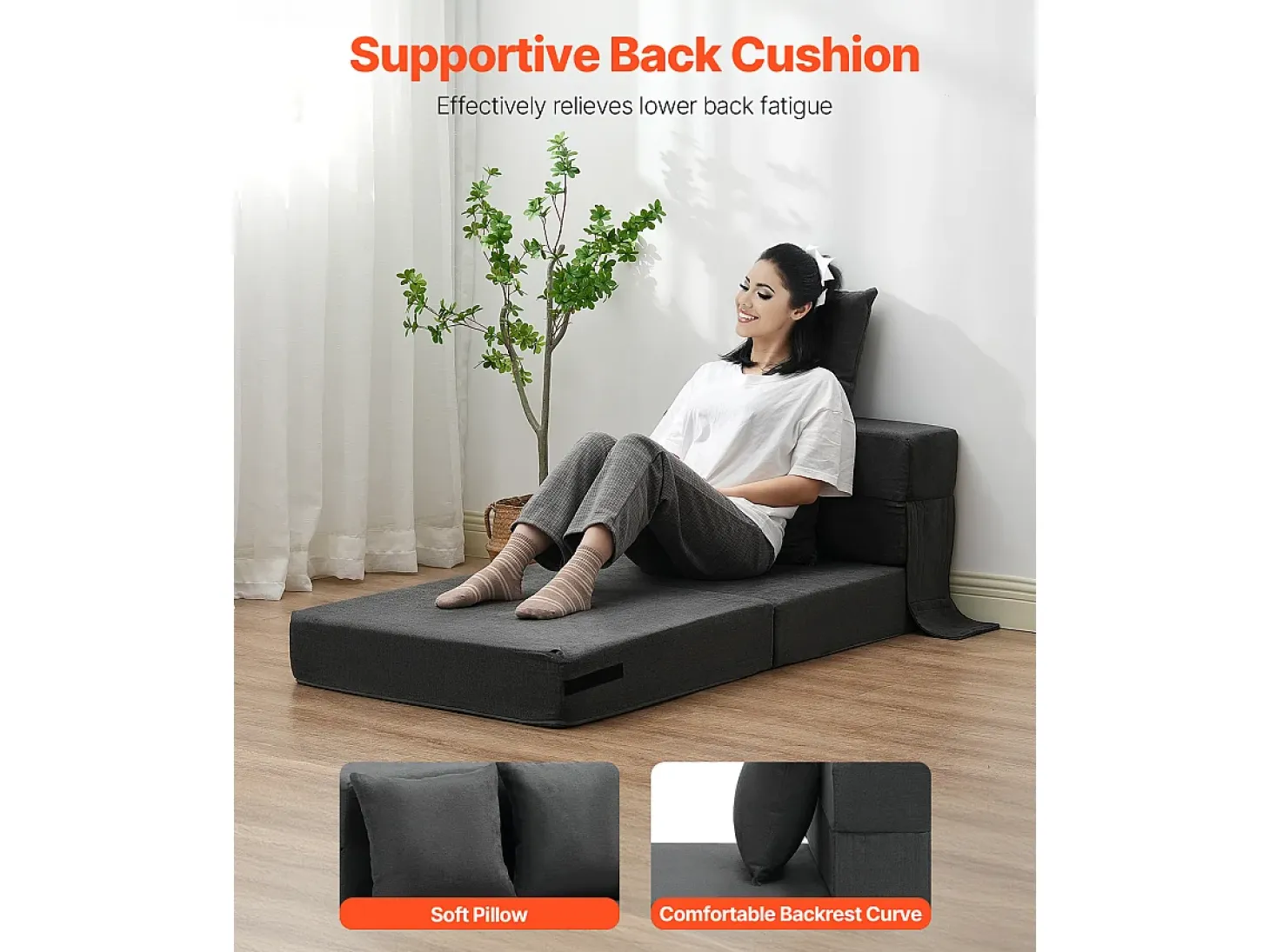 Sofá-Cama Plegable SucceBuy, 3 en 1 Plegable con 2 Almohadas, Gris Oscuro, Individual