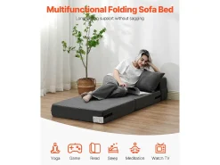 Sofá-Cama Plegable SucceBuy, 3 en 1 Plegable con 2 Almohadas, Gris Oscuro, Individual
