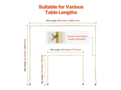 Soporte de Vara de Mesa SucceBuy con Pinzas, Soporte Arco de Mesa, 2 PCS, Altura Ajustable 33-107 cm Longitud Ajustable 71.1-249 cm, Marco Arco Metal