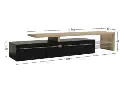 Soporte para TV 200 x 39 x 42 cm, soporte para TV con iluminación LED de 7 colores, soporte para TV con tablero, negro