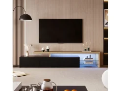 Soporte para TV 200 x 39 x 42 cm, soporte para TV con iluminación LED de 7 colores, soporte para TV con tablero, negro