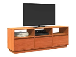 Sybe Mueble de TV madera maciza de pino marrón cera 140x37x50 cm