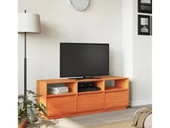Sybe Mueble de TV madera maciza de pino marrón cera 140x37x50 cm