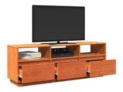 Sybe Mueble de TV madera maciza de pino marrón cera 140x37x50 cm