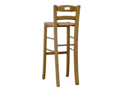Taburete alto de bar en madera de nogal claro con asa h 80 cm asiento de paja