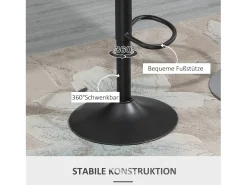 Taburete de bar, altura regulable, diseño vintage, piel sintética, metal, gris (44x49x90-110 cm)