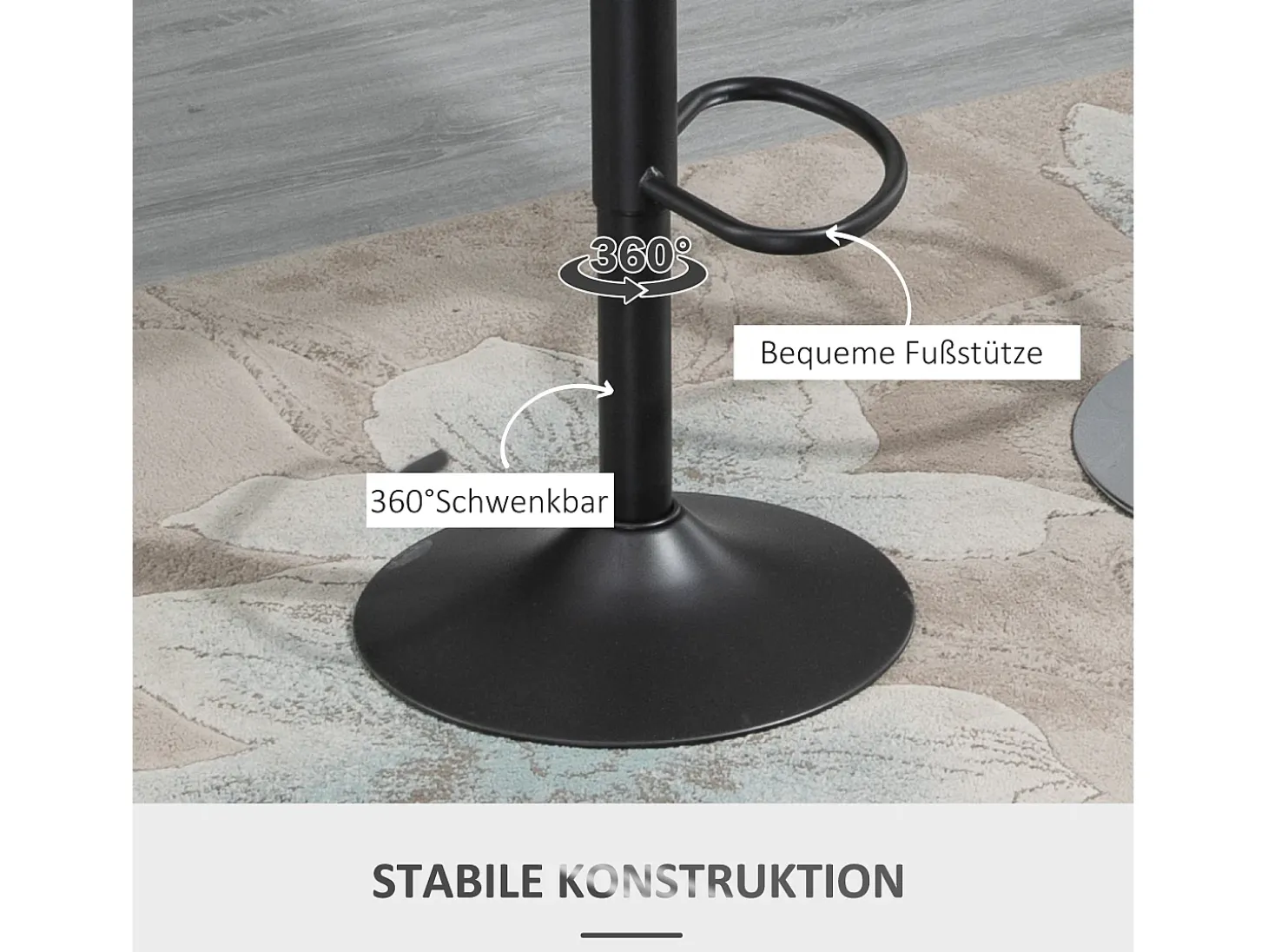 Taburete de bar, altura regulable, diseño vintage, piel sintética, metal, gris (44x49x90-110 cm)