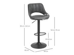 Taburete de bar, altura regulable, diseño vintage, piel sintética, metal, gris (44x49x90-110 cm)