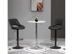 Taburete de bar, altura regulable, diseño vintage, piel sintética, metal, gris (44x49x90-110 cm)