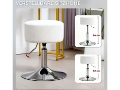 Taburete de bar con respaldo, giratorio 360°, asiento acolchado, estructura de metal, altura regulable, diseño moderno, blanco (38x38x52-66 cm)
