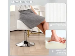 Taburete de bar con respaldo, giratorio 360°, asiento acolchado, estructura de metal, altura regulable, diseño moderno, blanco (38x38x52-66 cm)
